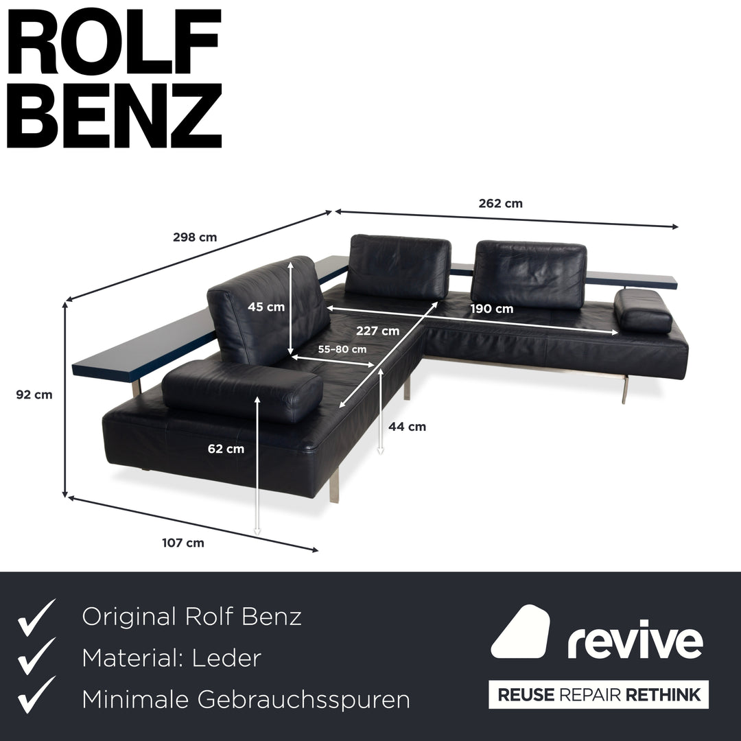 Canapé d'angle en cuir Rolf Benz Dono 6100 bleu foncé - Fonctionnement manuel