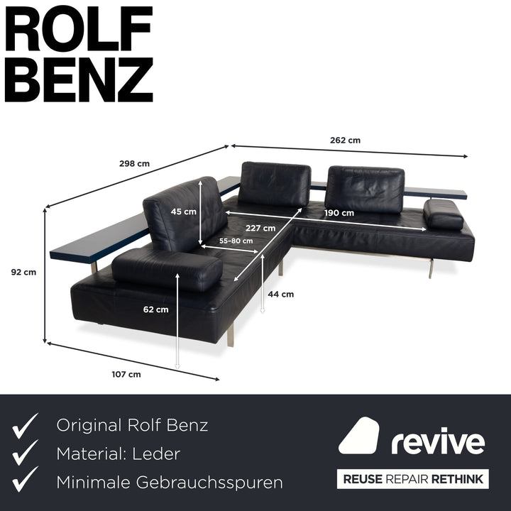Canapé d'angle en cuir Rolf Benz Dono 6100 bleu foncé - Fonctionnement manuel