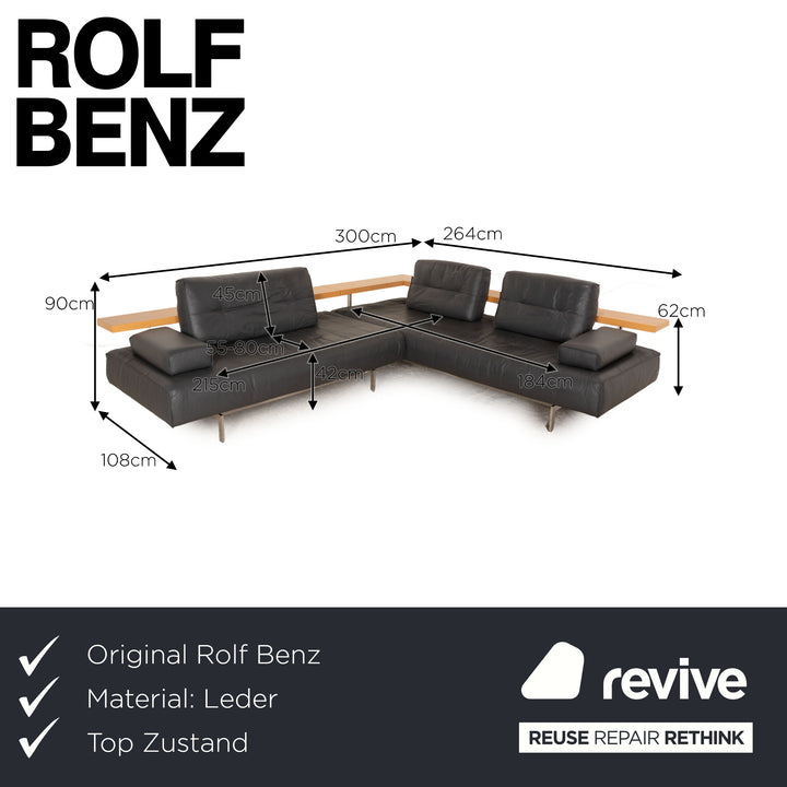 Rolf Benz Dono 6100 canapé d'angle en cuir gris anthracite méridienne gauche fonction manuelle