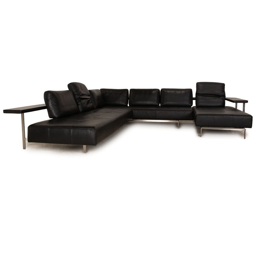 Rolf Benz Dono 6100 Leather Corner Sofa Black Sofa Couch Manual Function Recamiere Right