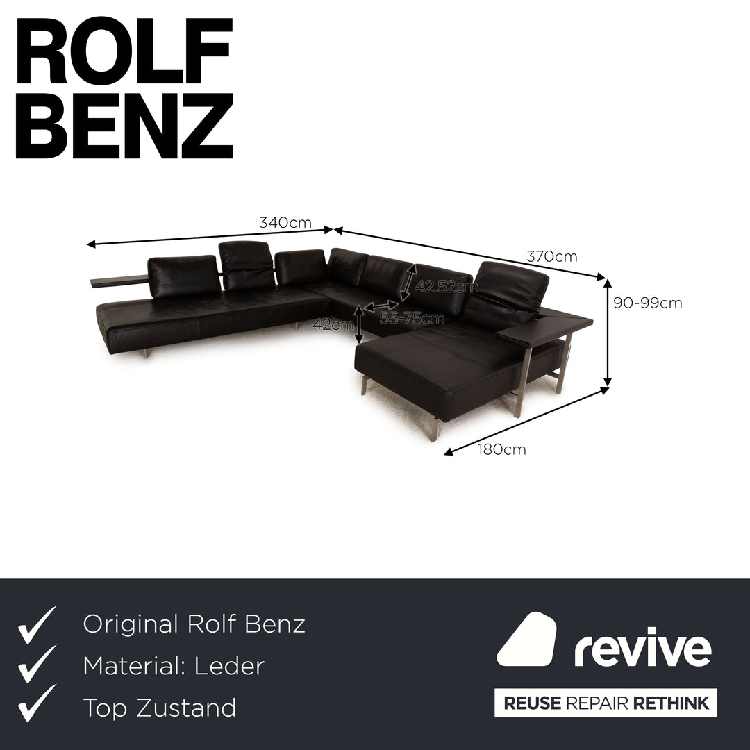 Rolf Benz Dono 6100 Leather Corner Sofa Black Sofa Couch Manual Function Recamiere Right