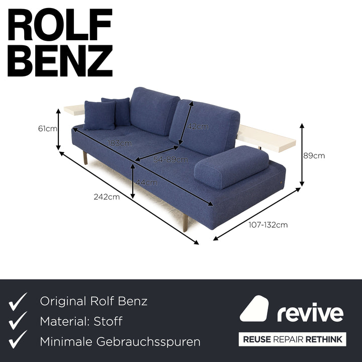 Rolf Benz Dono 6100 fabric three-seater blue sofa couch manual function