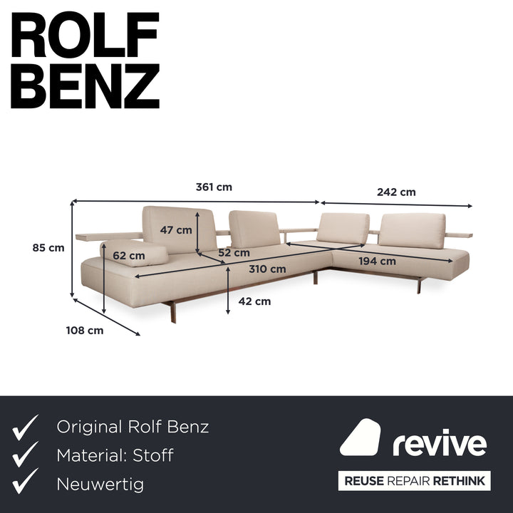 Rolf Benz Dono 6100 Stoff Ecksofa Creme Beige Recamiere rechts Sofa Couch
