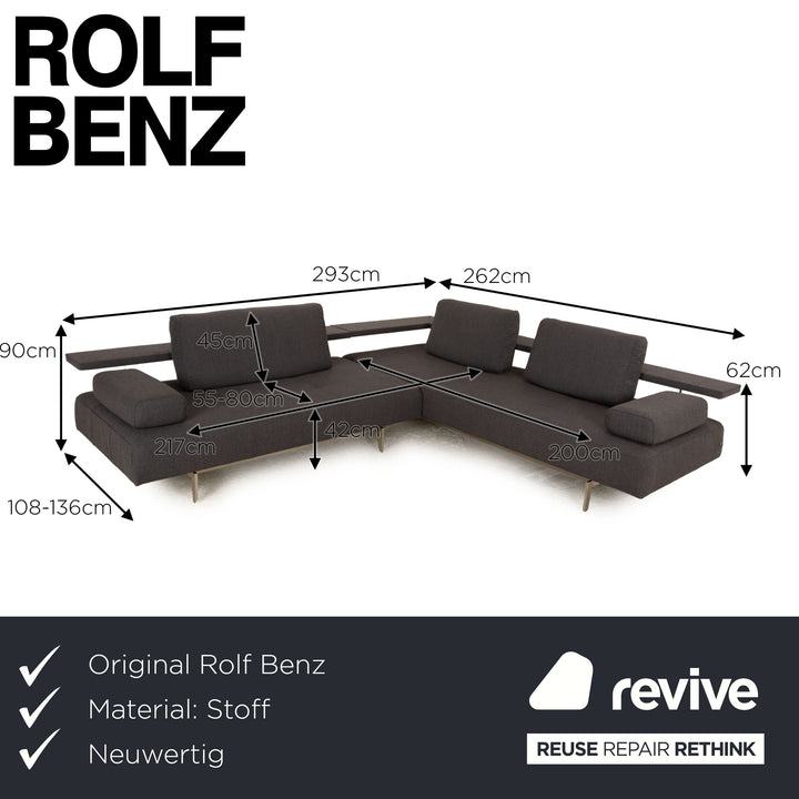 Rolf Benz Dono 6100 fabric corner sofa gray chaise longue right new cover