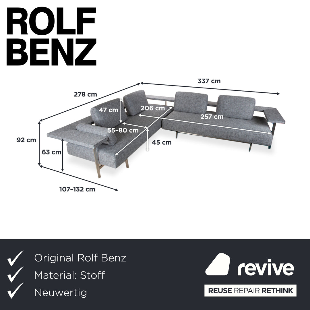 Rolf Benz Dono 6100 Stoff Ecksofa Grau Sofa Couch manuelle Funktion Neubezug
