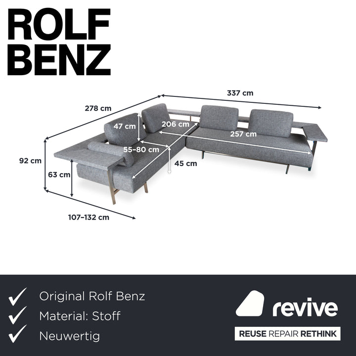 Rolf Benz Dono 6100 Stoff Ecksofa Grau Sofa Couch manuelle Funktion Neubezug