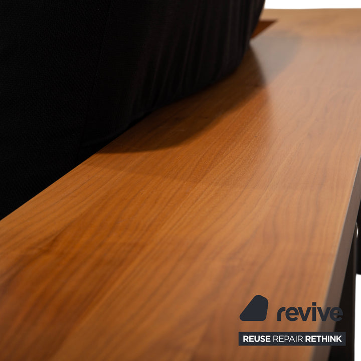 Rolf Benz Dono 6100 sofá esquinero de tela negro, madera marrón, función manual, retapizado VIVO 663