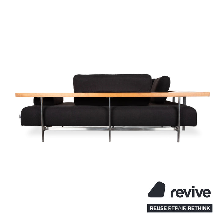 Rolf Benz Dono 6100 sofá esquinero de tela negro, madera marrón, función manual, retapizado VIVO 663