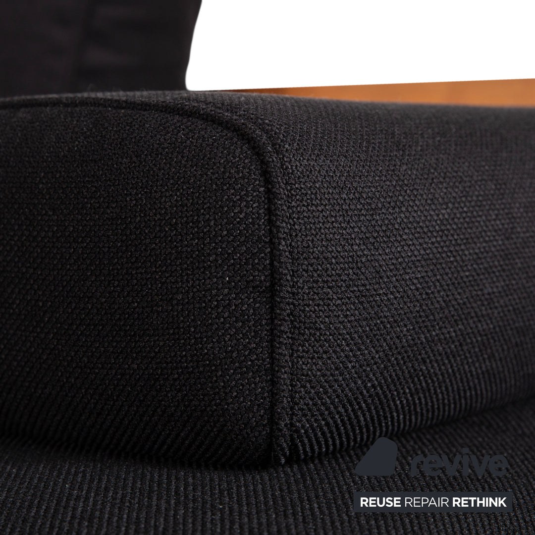 Rolf Benz Dono 6100 sofá esquinero de tela negro, madera marrón, función manual, retapizado VIVO 663