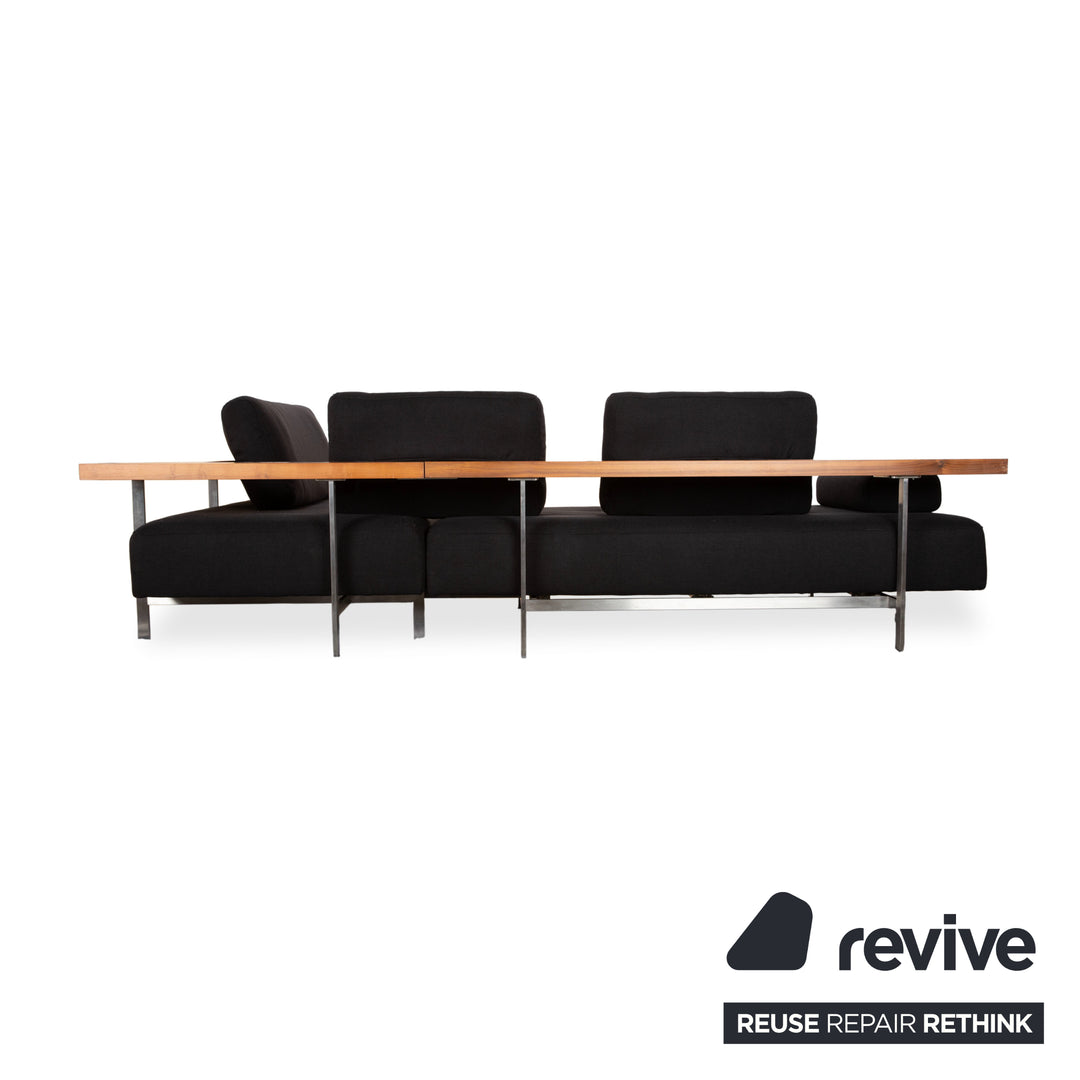 Rolf Benz Dono 6100 sofá esquinero de tela negro, madera marrón, función manual, retapizado VIVO 663