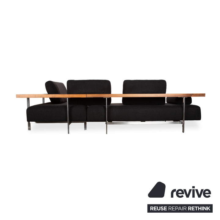 Rolf Benz Dono 6100 sofá esquinero de tela negro, madera marrón, función manual, retapizado VIVO 663