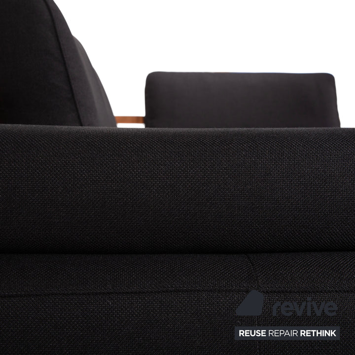Rolf Benz Dono 6100 sofá esquinero de tela negro, madera marrón, función manual, retapizado VIVO 663