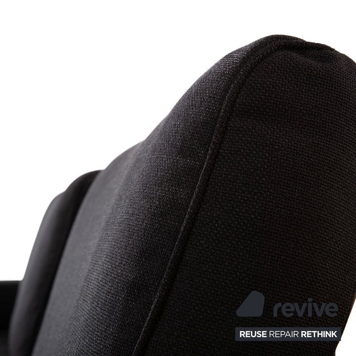 Rolf Benz Dono 6100 sofá esquinero de tela negro, madera marrón, función manual, retapizado VIVO 663