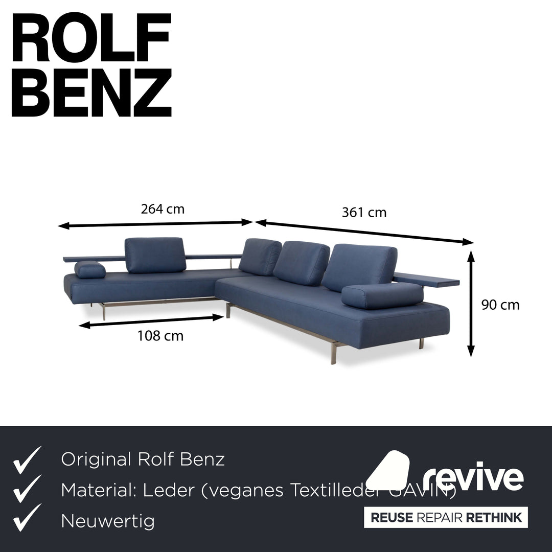 Rolf Benz Dono 6100 canapé d'angle en cuir végétalien bleu canapé nouvelle housse