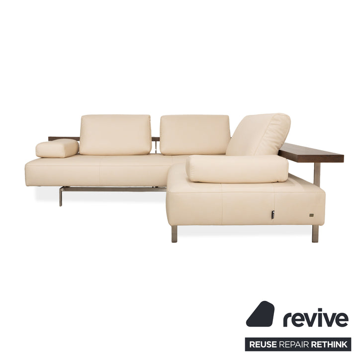Rolf Benz Dono 6100 vegan leather corner sofa, cream sofa, couch, manual function, reupholstered