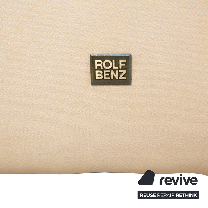 Canapé d'angle Rolf Benz Dono 6100 en cuir végan, couleur crème, fonction manuelle, retapissé