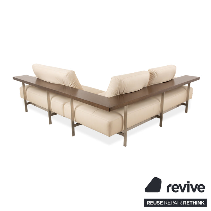 Canapé d'angle Rolf Benz Dono 6100 en cuir végan, couleur crème, fonction manuelle, retapissé