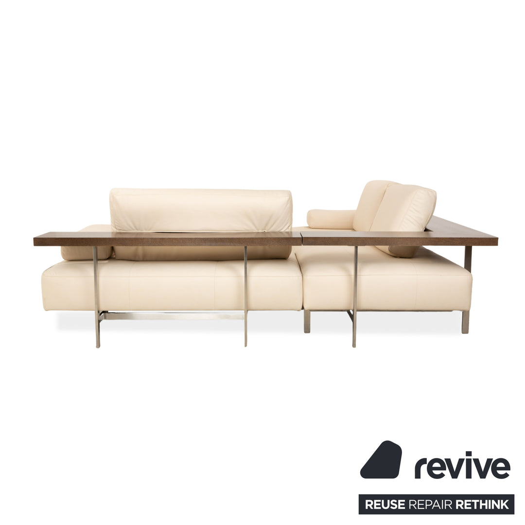 Canapé d'angle Rolf Benz Dono 6100 en cuir végan, couleur crème, fonction manuelle, retapissé