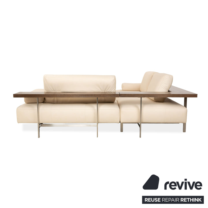 Canapé d'angle Rolf Benz Dono 6100 en cuir végan, couleur crème, fonction manuelle, retapissé