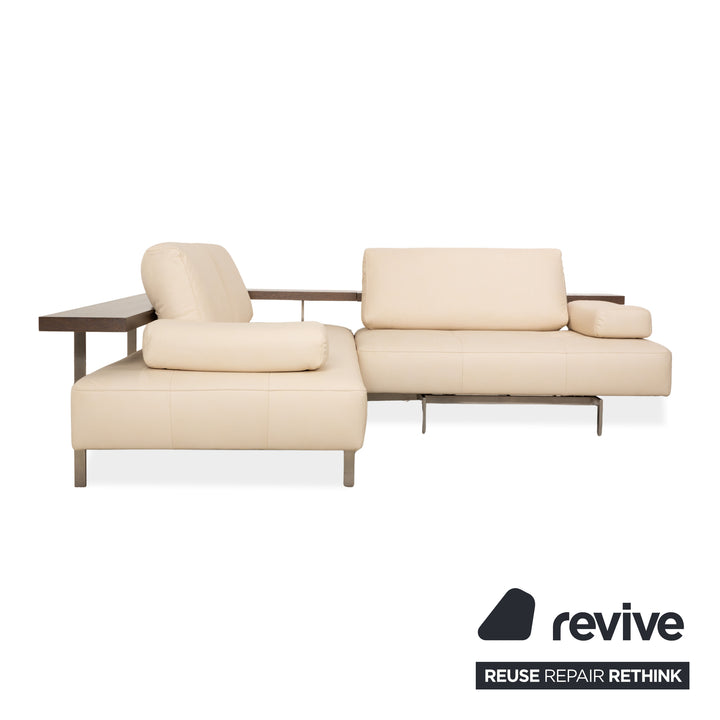 Canapé d'angle Rolf Benz Dono 6100 en cuir végan, couleur crème, fonction manuelle, retapissé