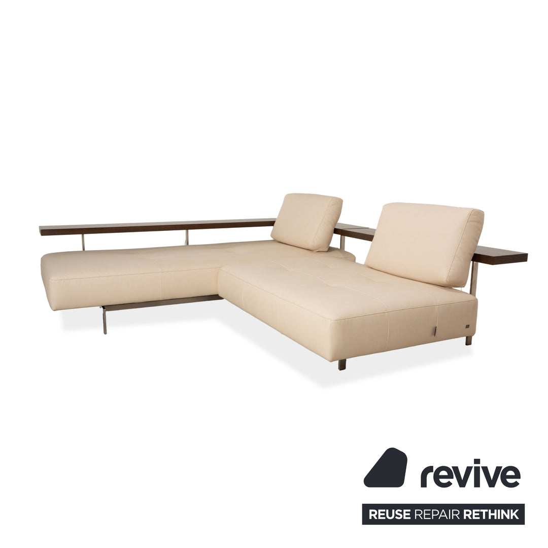 Rolf Benz Dono 6100 vegan leather corner sofa, cream sofa, couch, manual function, reupholstered
