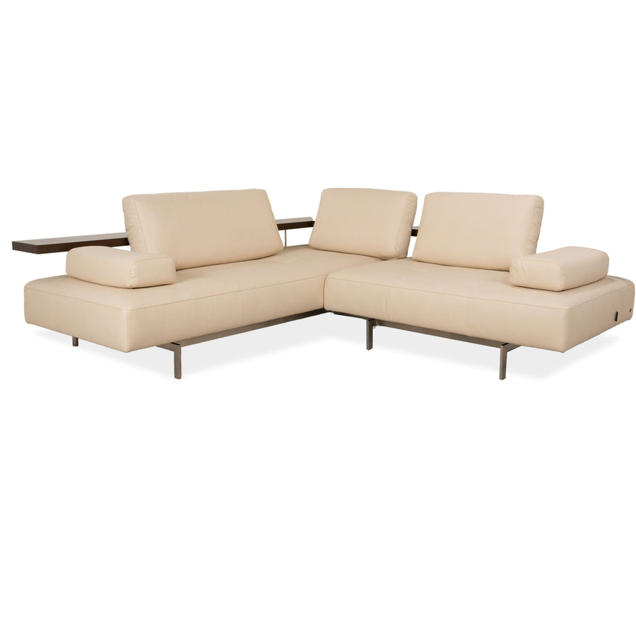 Rolf Benz Dono 6100 vegan leather corner sofa, cream sofa, couch, manual function, reupholstered