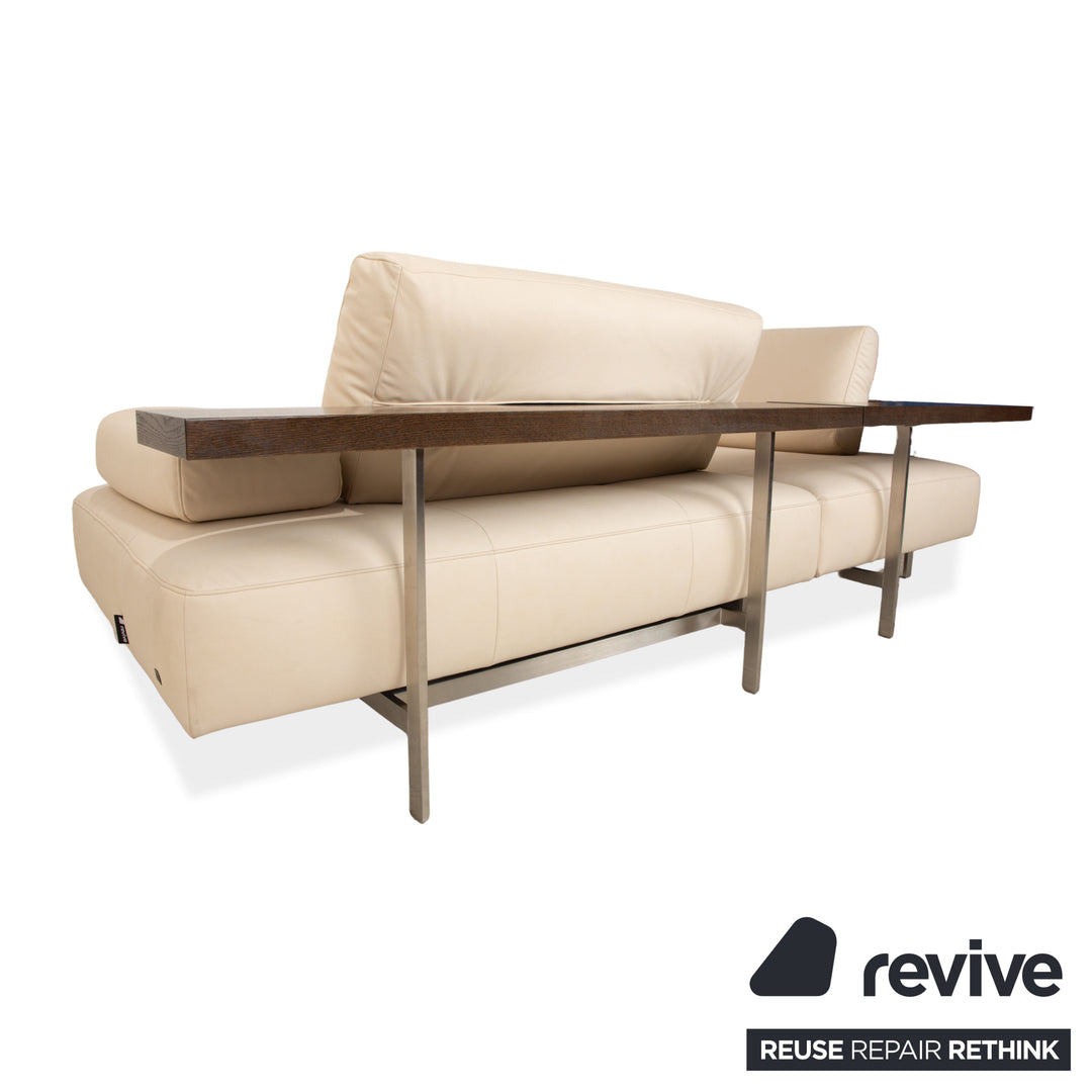 Rolf Benz Dono 6100 vegan leather corner sofa, cream sofa, couch, manual function, reupholstered