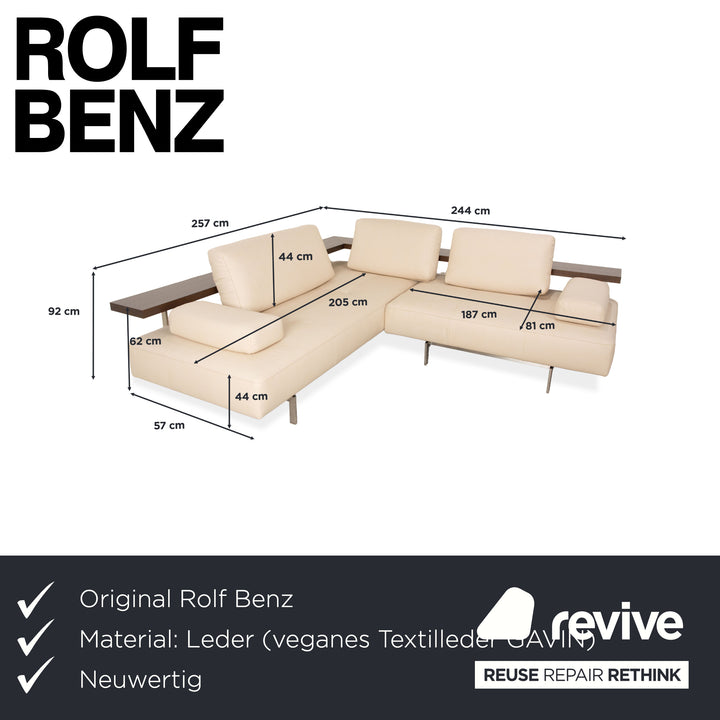 Rolf Benz Dono 6100 vegan leather corner sofa, cream sofa, couch, manual function, reupholstered
