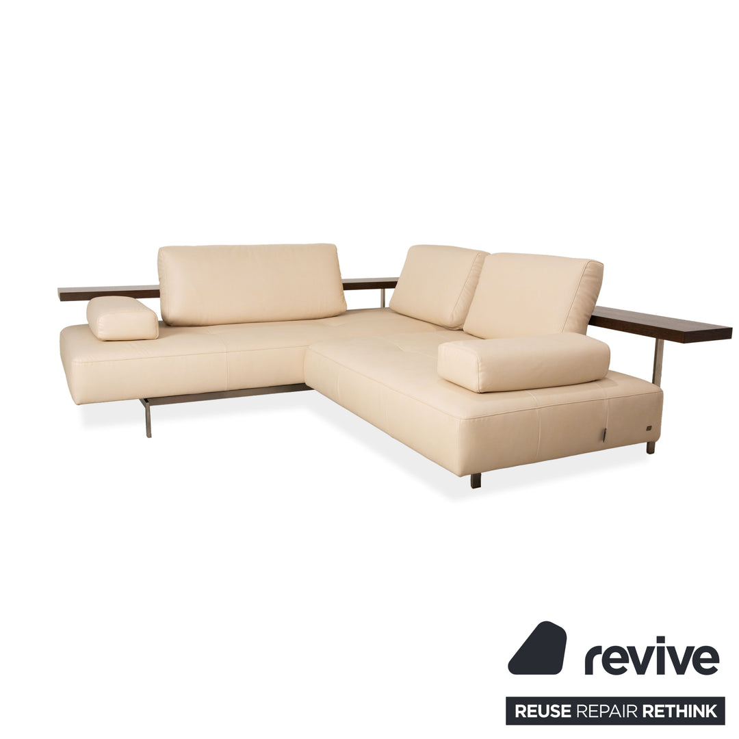 Rolf Benz Dono 6100 vegan leather corner sofa, cream sofa, couch, manual function, reupholstered