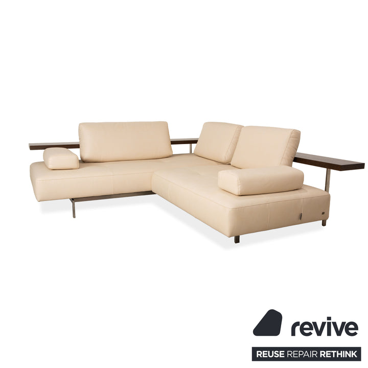Rolf Benz Dono 6100 vegan leather corner sofa, cream sofa, couch, manual function, reupholstered