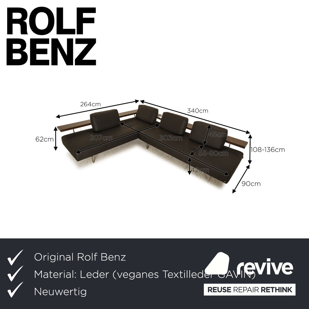 Rolf Benz Dono 6100 vegan leather corner sofa dark grey sofa couch new cover
