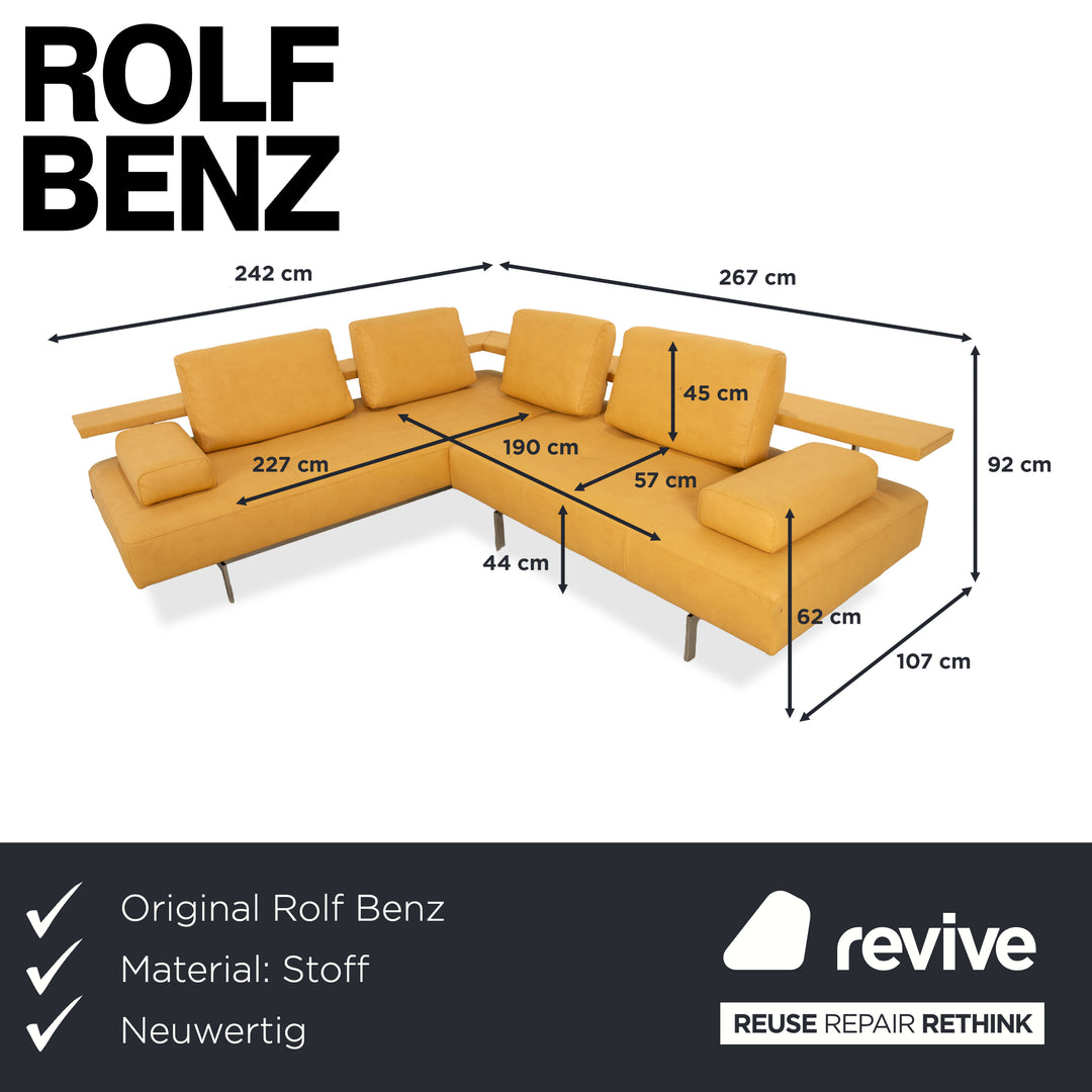 Rolf Benz Dono 6100 vegan leather corner sofa, yellow mango, reupholstered GAVIN 106 sofa couch