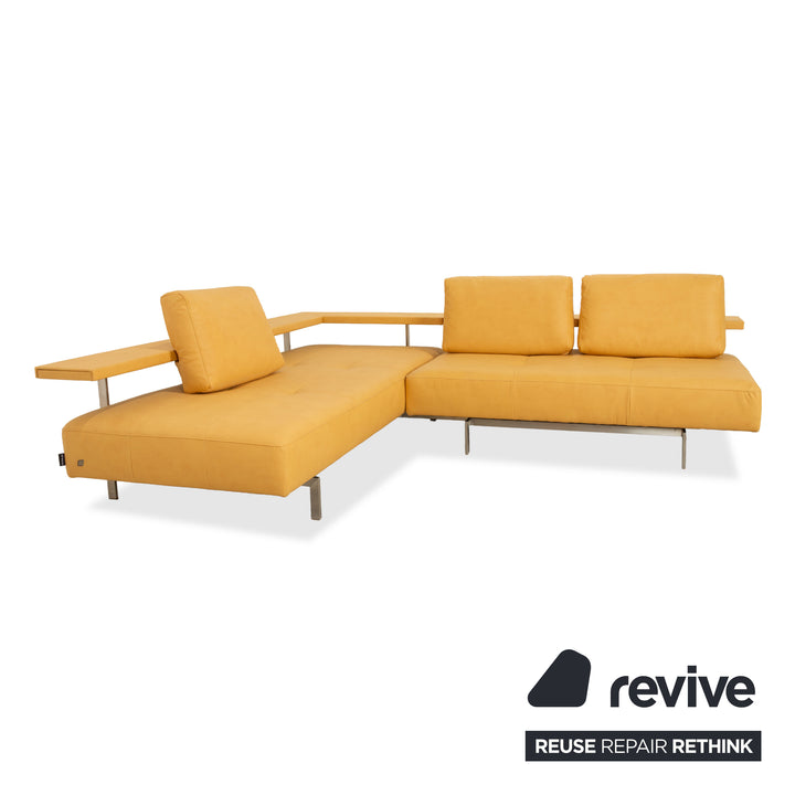 Rolf Benz Dono 6100 vegan leather corner sofa, yellow mango, reupholstered GAVIN 106 sofa couch