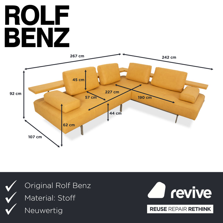 Canapé d'angle Rolf Benz Dono 6100 en cuir végan, jaune mangue, canapé GAVIN 106 retapissé