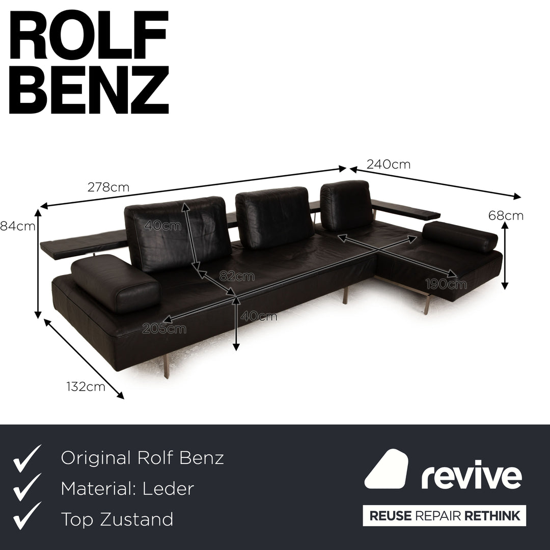 Rolf Benz Dono Leather Corner Sofa Black Recamiere Right Sofa Couch