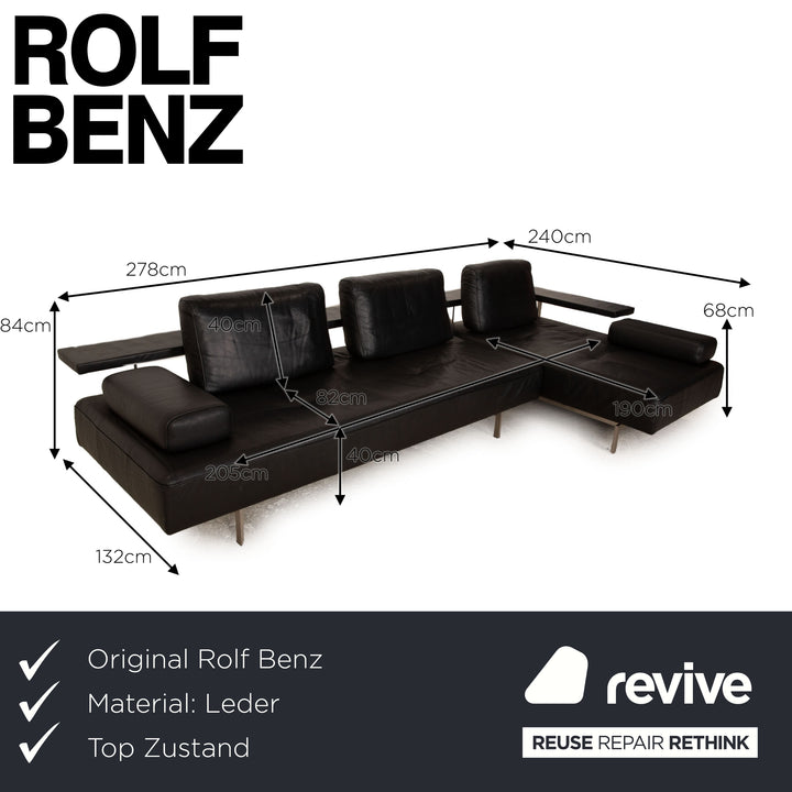 Rolf Benz Dono Leather Corner Sofa Black Recamiere Right Sofa Couch