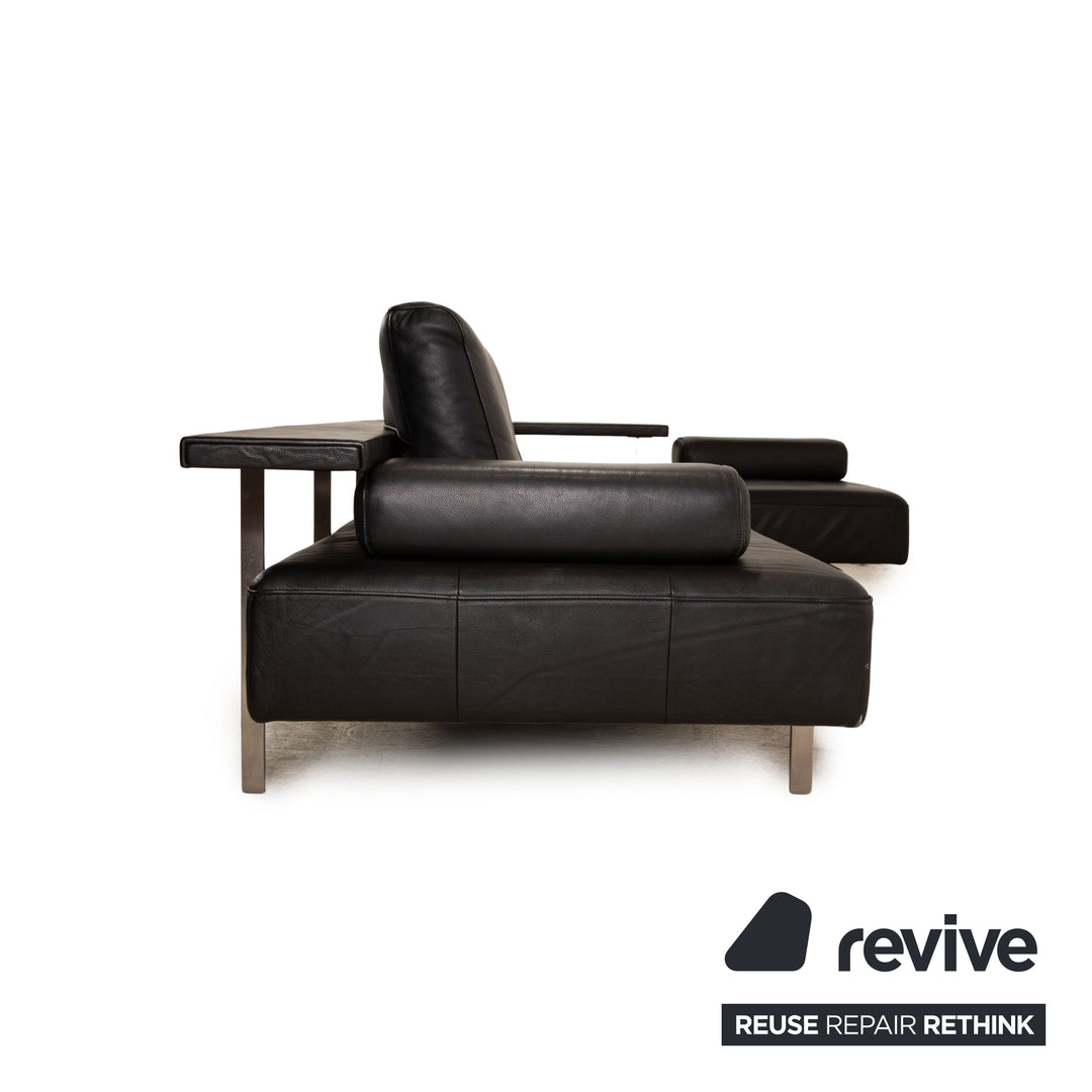 Rolf Benz Dono Leather Corner Sofa Black Recamiere Right Sofa Couch