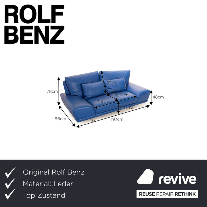 Rolf Benz Leder Dreisitzer Blau Sofa Couch