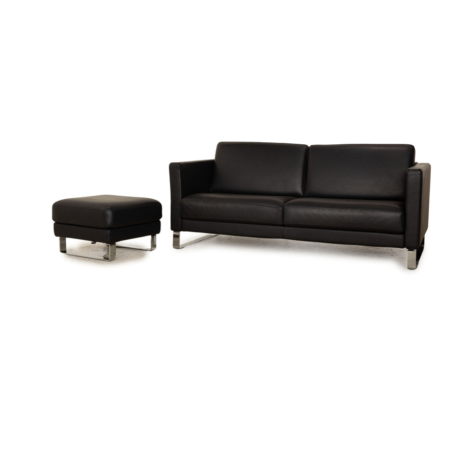 Rolf Benz EGO-G Leder Sofa Garnitur Dunkelblau Dreisitzer Hocker manuelle Funktion