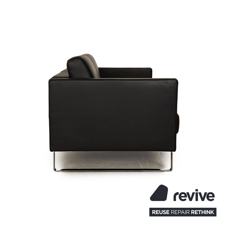 Rolf Benz EGO-G Leder Sofa Garnitur Dunkelblau Dreisitzer Hocker manuelle Funktion