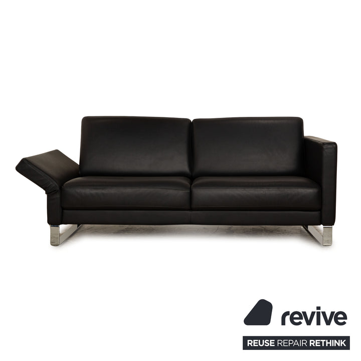 Rolf Benz EGO-G Leder Sofa Garnitur Dunkelblau Dreisitzer Hocker manuelle Funktion