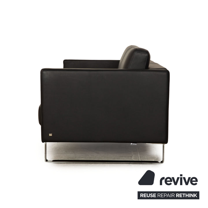 Rolf Benz EGO-G Leder Sofa Garnitur Dunkelblau Dreisitzer Hocker manuelle Funktion