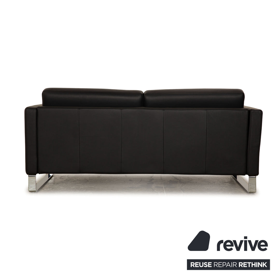 Rolf Benz EGO-G Leder Sofa Garnitur Dunkelblau Dreisitzer Hocker manuelle Funktion