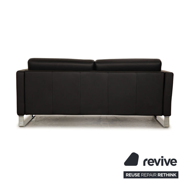 Rolf Benz EGO-G Leder Sofa Garnitur Dunkelblau Dreisitzer Hocker manuelle Funktion