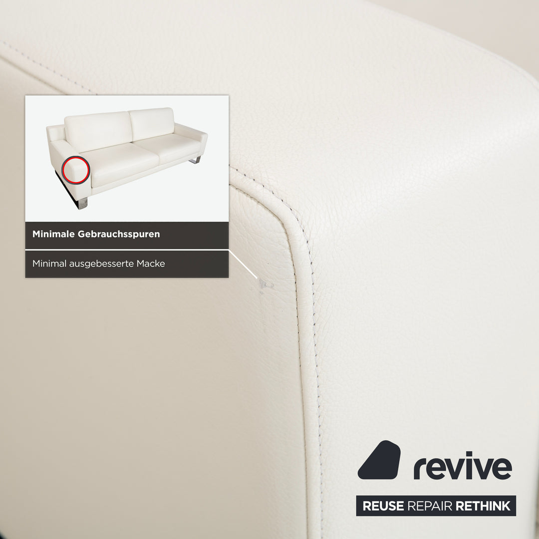 Canapé trois places Rolf Benz EGO en cuir blanc crème