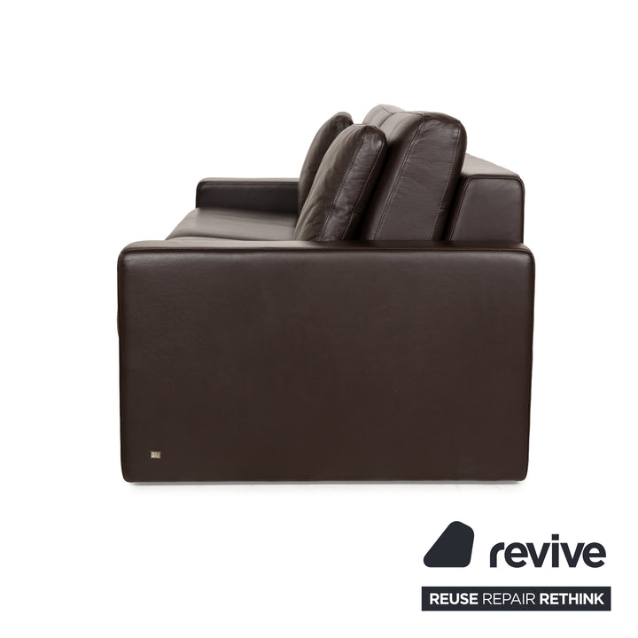 Canapé trois places en cuir marron Rolf Benz EGO avec fonction manuelle
