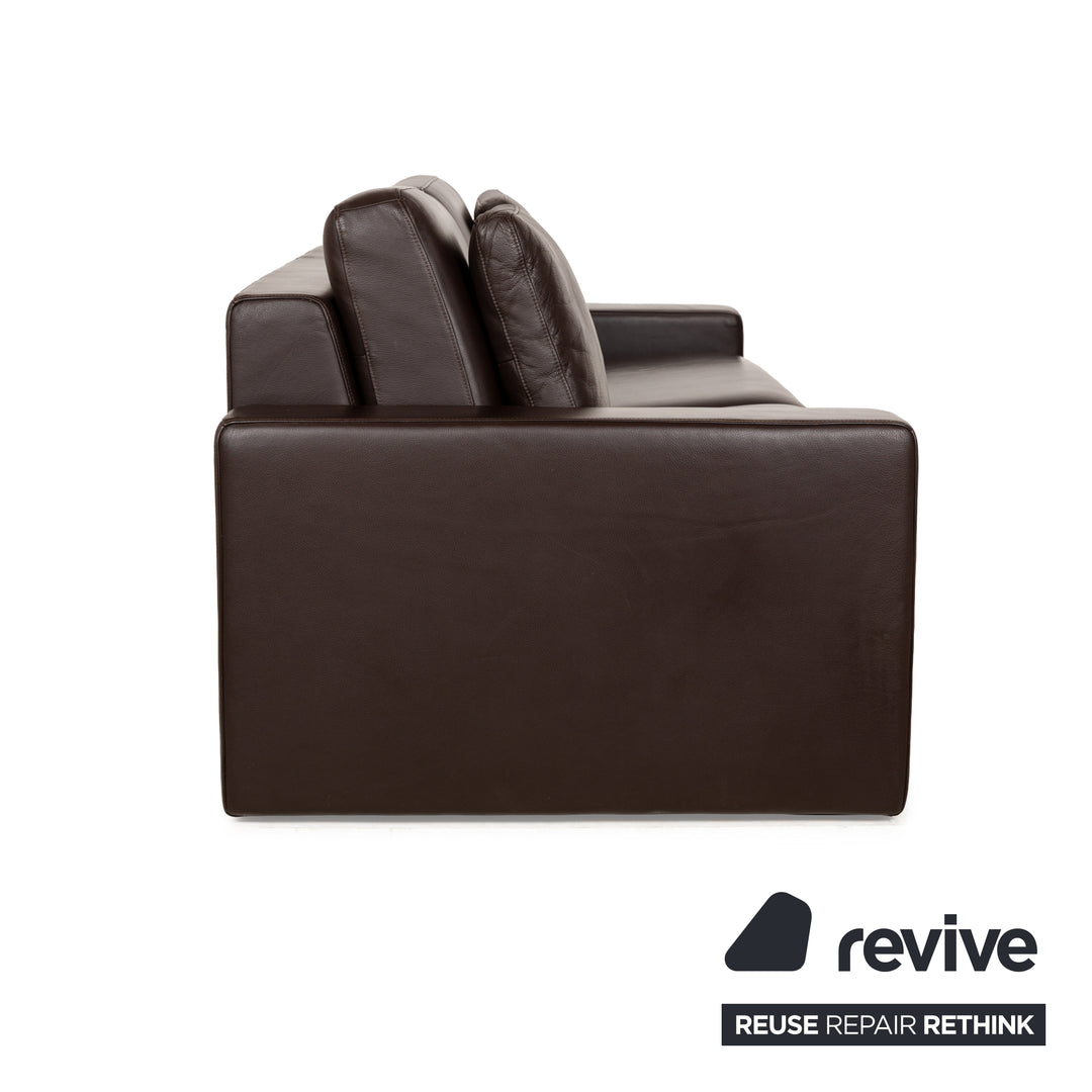 Canapé trois places en cuir marron Rolf Benz EGO avec fonction manuelle