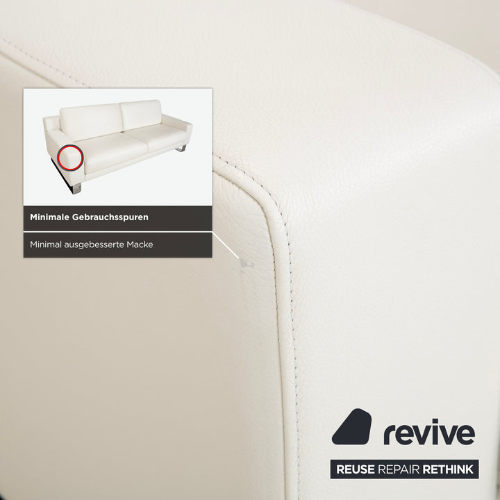 Canapé trois places en cuir blanc crème Rolf Benz EGO