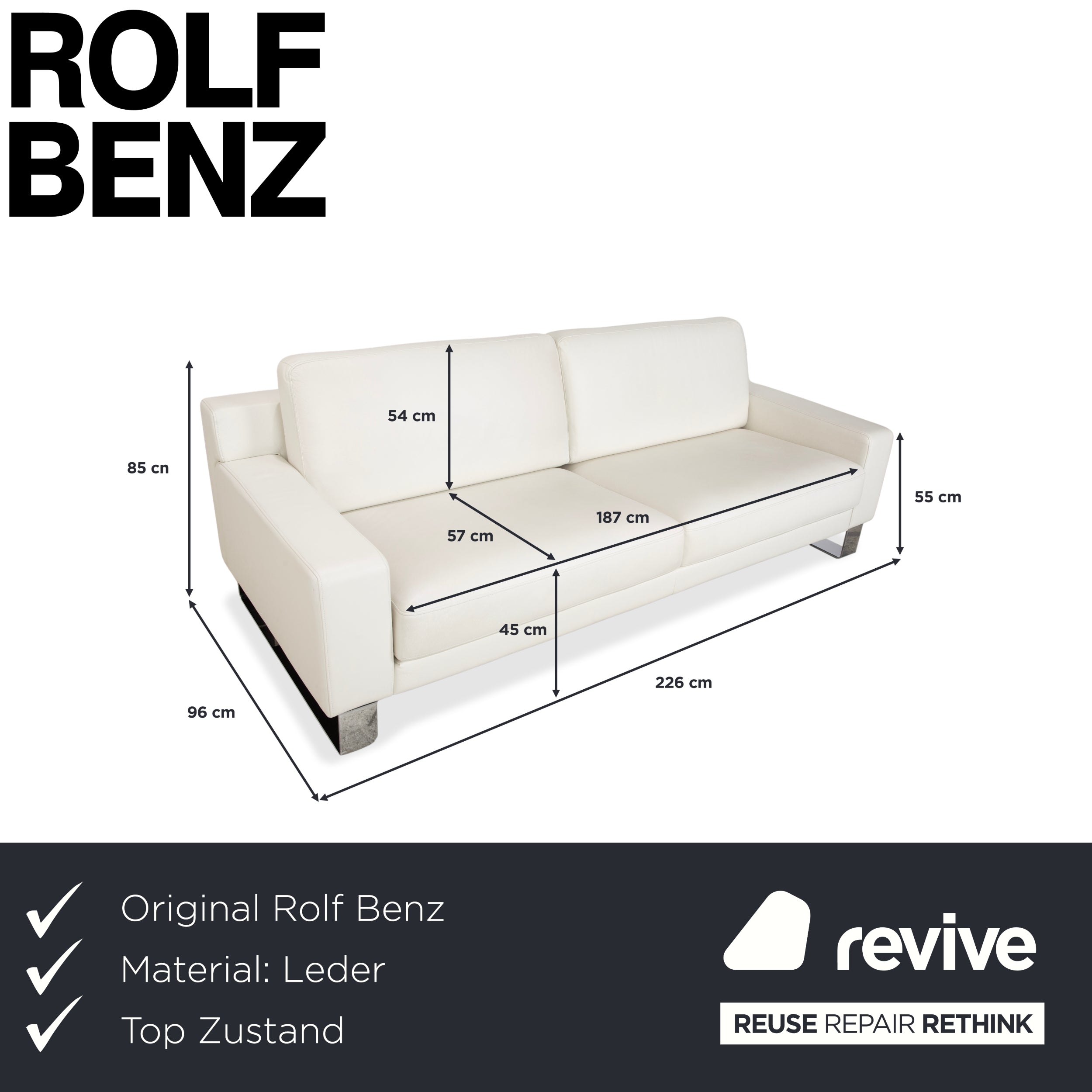 Rolf Benz EGO Leder Dreisitzer Creme Weiß Sofa Couch