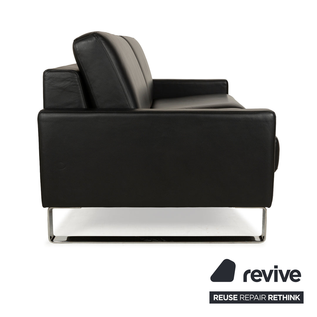 Rolf Benz EGO Leather Three-Seater Black Sofa Couch
